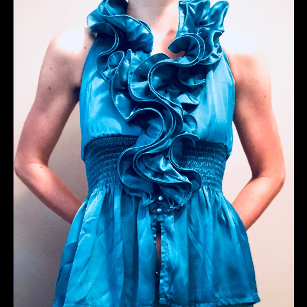 Fashion Exit Turquoise Halter Top Shirt. Sz XL